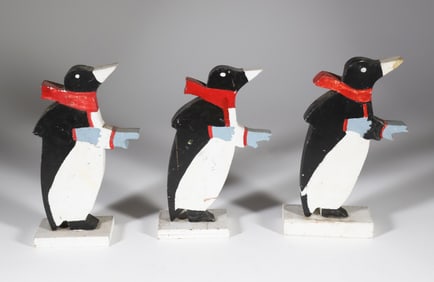 Three Folk Art Penguin Whimsies