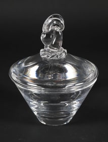 Signed Steuben Clear Crystal Rams Head Covered Candy Dish Designed by George Thompson