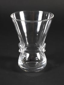 Signed Steuben Clear Crystal Vase with Applied Finger Grips