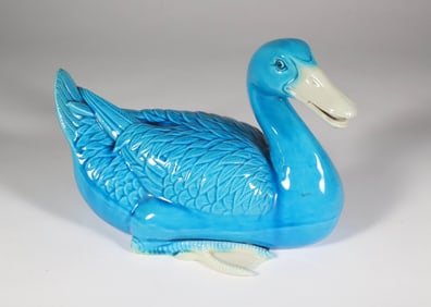 Antique Chinese Porcelain Blue Glazed Swimming Duck