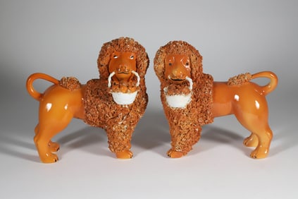 Pair of Italian Ceramic Poodles, 19th Century