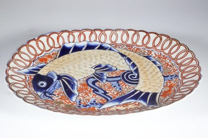 Antique Imari Porcelain Oval Fish Platter, 19th Century
