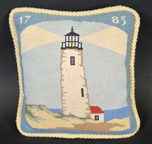 Vintage Erica Wilson Great Point Nantucket Lighthouse Needlepoint Pillow