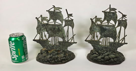 Pair of Segar Studios Bronze Viking Ship Bookends, circa 1920s