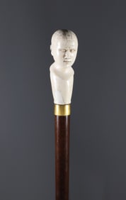 English Engraved Phrenology Head Grip Walking Stick, circa 1870