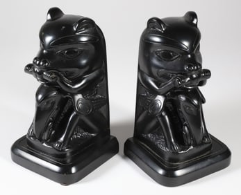 Pair of "Boma" Black Tiki Totem Bear Bookends