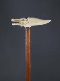 French Carved Crocodile T-Handle Grip Cane, 19th Century