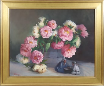 Dee Macy Oil on Canvas "Peonies Still Life"