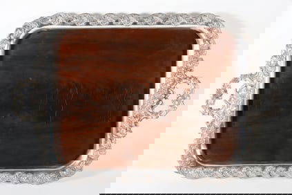 Mahogany and Repousse Silver Plated Serving Tray, 19th Century