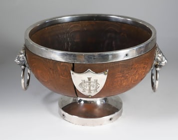 Antique English Silver Plated Oak Fruit Bowl