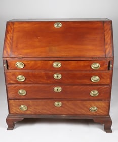 American Chippendale Flame Birch and Mahogany Slant Front Desk, 18th Century