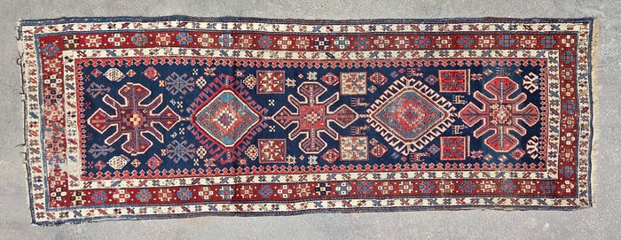 Antique Hand Knotted Caucasian Kazak Oriental Rug Carpet Runner