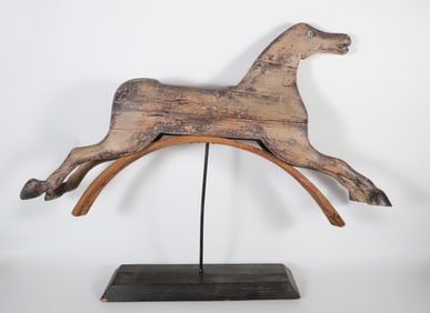 Antique Folk Art Carved Wood Hand Built Hobby Horse with Traces of Original Paint