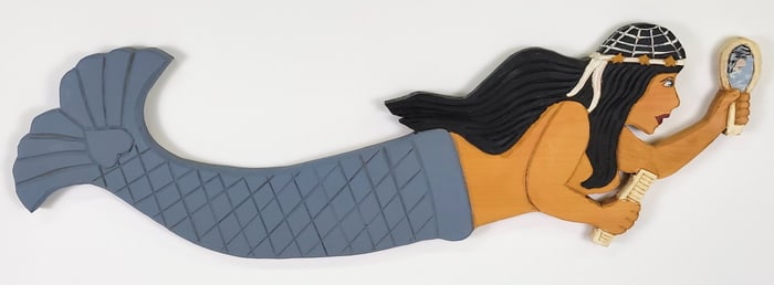 David Small Carved & Painted Folk Art Nantucket Mermaid Plaque