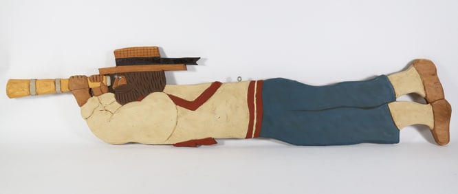 David Small Polychrome Carved Wood Sailor Plaque Stamped Signature on Reverse