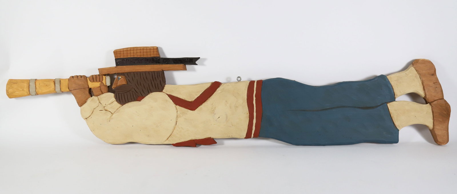 David Small Polychrome Carved Wood Sailor Plaque Stamped Signature on Reverse: David Small Polychrome Carved Wood Sailor Plaque Stamped Signature on Reverse Hand Carved by David Small Height 11 in. Length 48 in.
