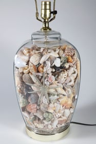 Decorative Clear Glass Lamp Filled with Tropical Shells