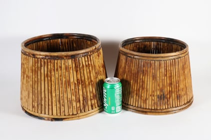 Two Vintage Bamboo Planter Baskets