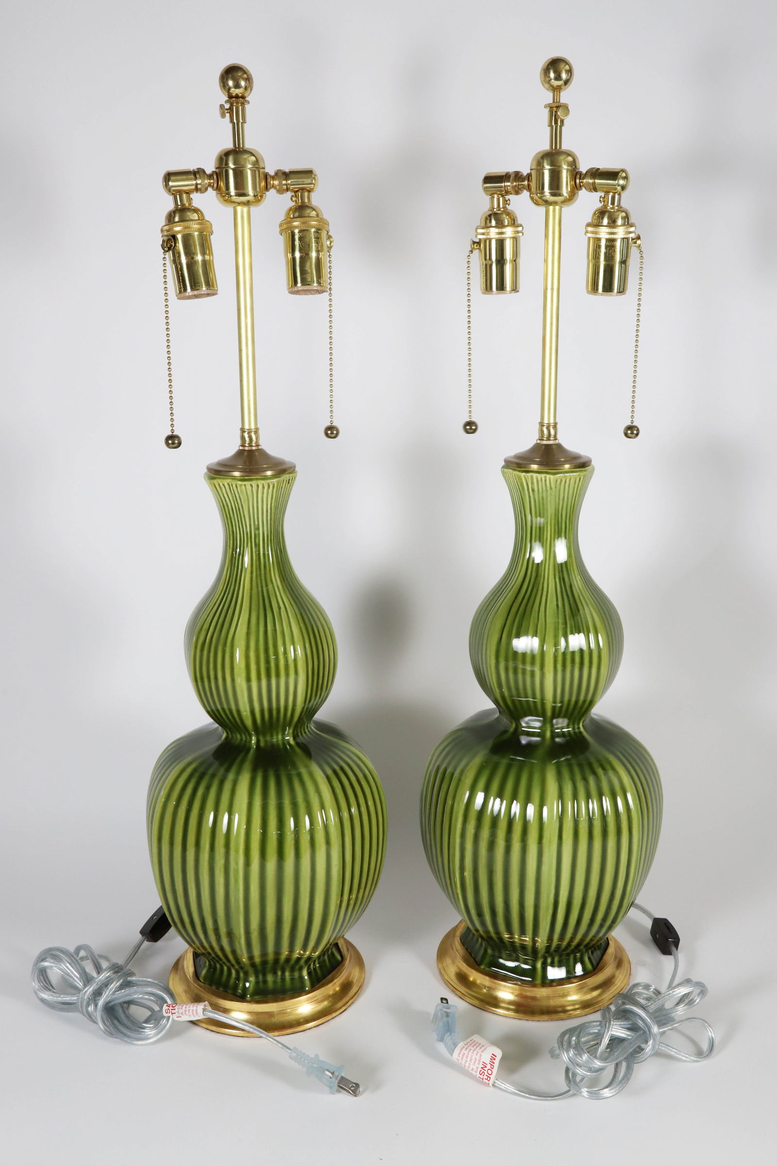 Pair of Green Glazed Gord Shaped Lamps Retailed by Christopher Spitzmiller Inc. (1 of 5)