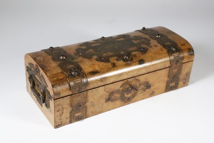 Exotic Wood Brass Strapped Sewing Box, 19th Century