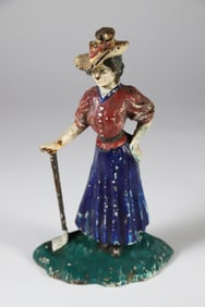 Painted Cast Iron Lady Golfer Doorstop