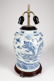 Chinese Blue and White Porcelain Jar Mounted as a Lamp