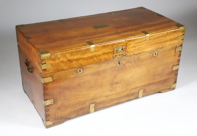 Chinese Export Partner's Brass Bound Camphor Wood Trunk, 19th Century