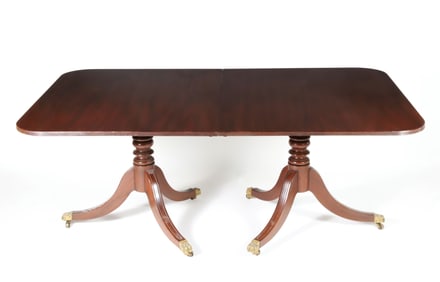 Vintage Mahogany Regency Style Double Pedestal Dining Table with Two Leaves