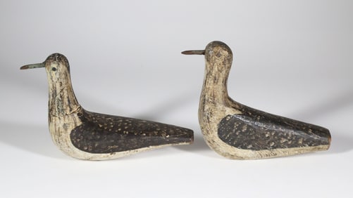 Two Antique Nantucket Carved Painted Plover Decoys