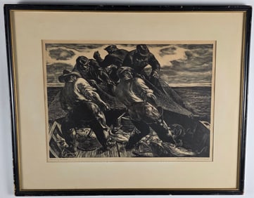 Robert Von Neumann Hauling The Nets Etching, circa 1950