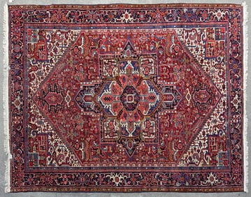 Vintage Hand Knotted Wool Heriz Oriental Carpet, circa 1930