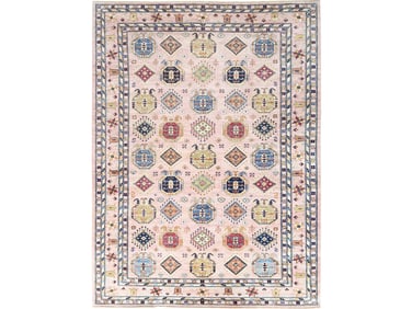 Blush Pink Hand Knotted Organic Wool Kazak Design Oriental Carpet