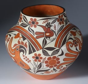 Barbara Cerno and Joseph Cerno Five-Color Hand Painted Acoma Pot, circa 2007, New Mexico