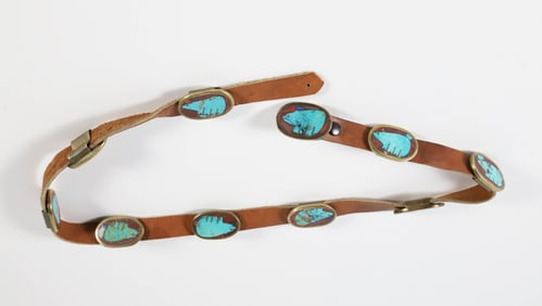 Vintage Native American Turquoise Bear Concho Belt