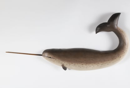Hand Carved and Painted Wood Narwhal by Brian Mitchell