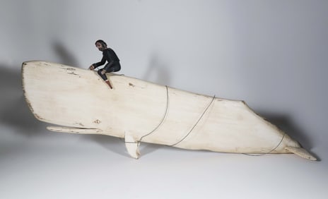 Moby Dick and Ahab Carved Wood Sculpture