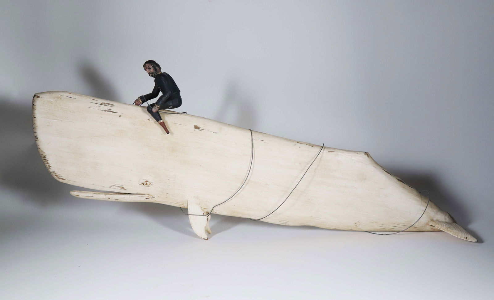 Moby Dick and Ahab Carved Wood Sculpture: Moby Dick and Ahab Carved Wood Sculpture Height 15.5 in. Length 36 in. 