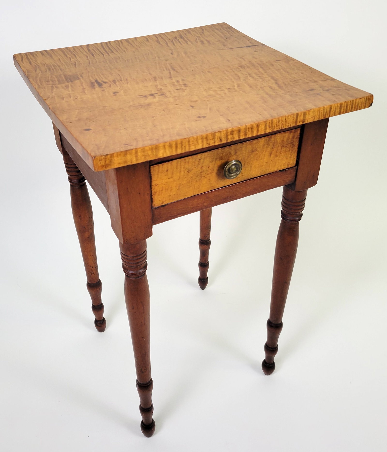 19th Century New England Tiger Maple One Drawer Work Stand (1 of 7)
