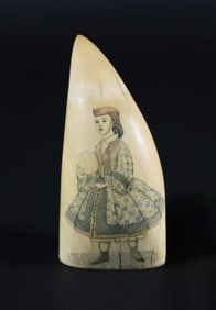 Polychrome Scrimshaw Whale Tooth, 19th Century