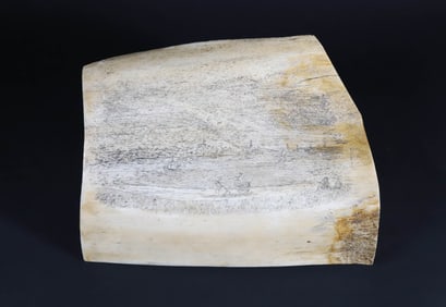 Antique Scrimshaw Pan Bone Section Engraved with a  View of Old Sherburne