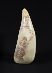 Scrimshaw Whale's Tooth "Triton", 19th Century