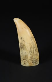 Scrimshaw Whale's Tooth "Asian Water Man", 19th Century