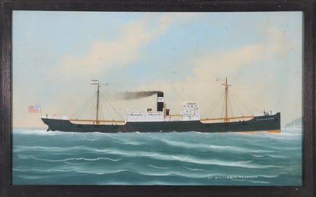 Vintage Oil on Board "Portrait of the Steam Sailer S.S. William M.A. McKenney"