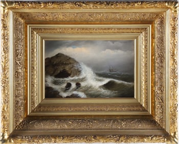 Clement Drew Oil on Canvas "Clipper Ship in Stormy Seas"