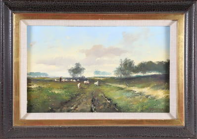 Frederikus Johannes Frauenfelder Oil on Mahogany Panel "Sheep Herder"