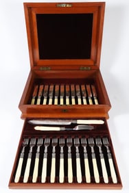 Fine Boxed 26 Piece Luncheon Flatware Set, 19th Century