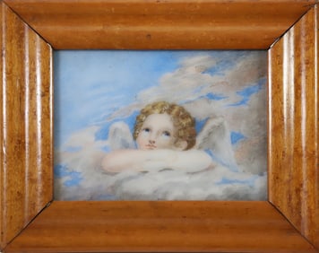 Antique Continental Hand Painted Angel on Marble