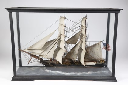 American Bark Carved Wood Model in Case