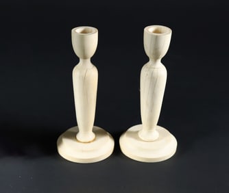 Pair of Turned Antique Bone Candlesticks