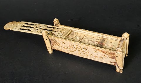 Antique French Prisoner of War Carved Bone Dominoes Game Box, early 19th Century